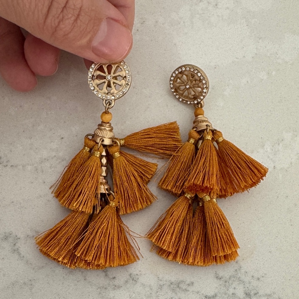 Yellow and gold statement tassel earrings